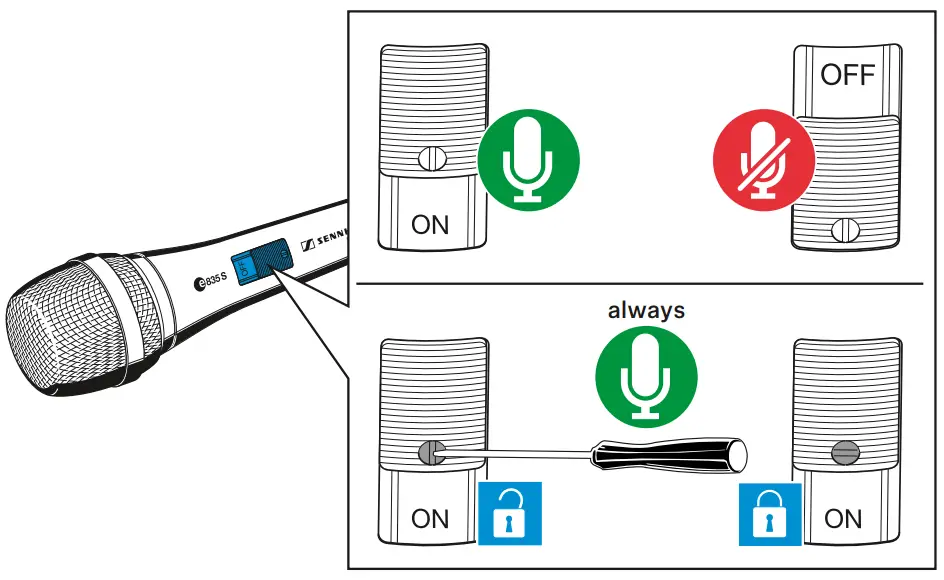 SENNHEISER E835 Series Handheld Cardioid Dynamic Microphone - Switching