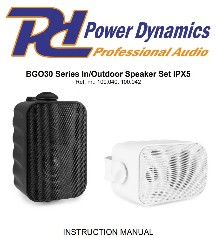 Power Dynamics BGO30 Series In Outdoor Speaker Set IPX5 Instruction Manual