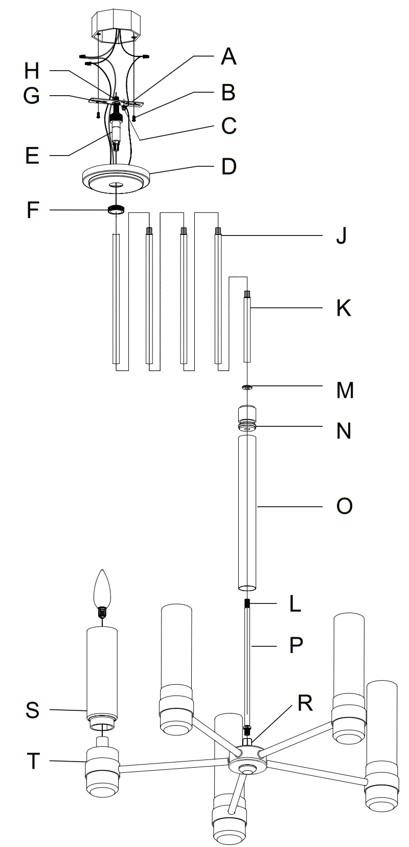 Hunter 19474 River Mill 5-Light Rustic Iron Rustic Bare Bulb LED Chandelier - fig 1
