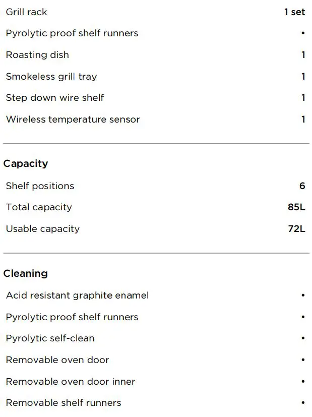 FISHER PAYKEL OB60SMPTDB1 Oven 60cm 16 Function Selfcleaning User Guide - SPECIFICATIONS