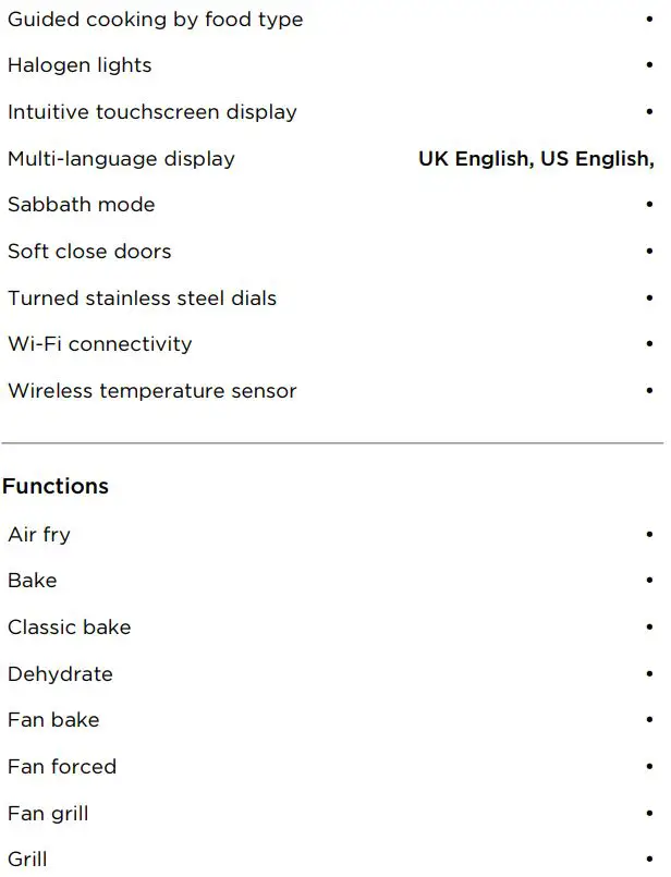 FISHER PAYKEL OB60SMPTDB1 Oven 60cm 16 Function Selfcleaning User Guide - SPECIFICATIONS