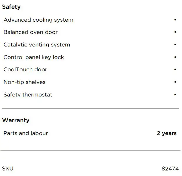 FISHER PAYKEL OB60SMPTDB1 Oven 60cm 16 Function Selfcleaning User Guide - SPECIFICATIONS