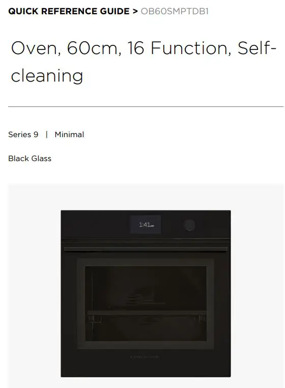 FISHER PAYKEL OB60SMPTDB1 Oven 60cm 16 Function Selfcleaning User Guide