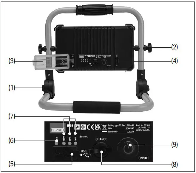 DRAPER 03182 Rechargeable Folding Site Light -  Figure 1