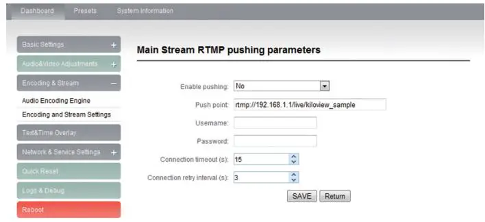NDI Wired Video Encoder User Guide - Add RTMP pushing streaming service