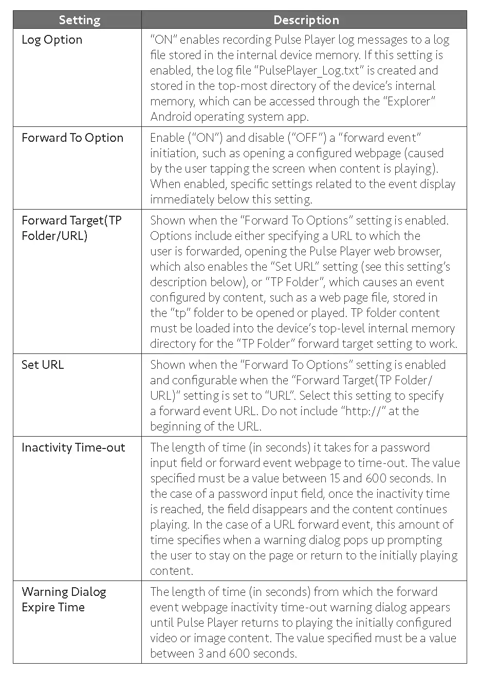 Pulse Player Settings