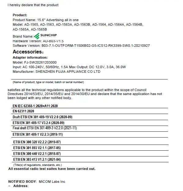 DECLARATION OF CONFORMITY