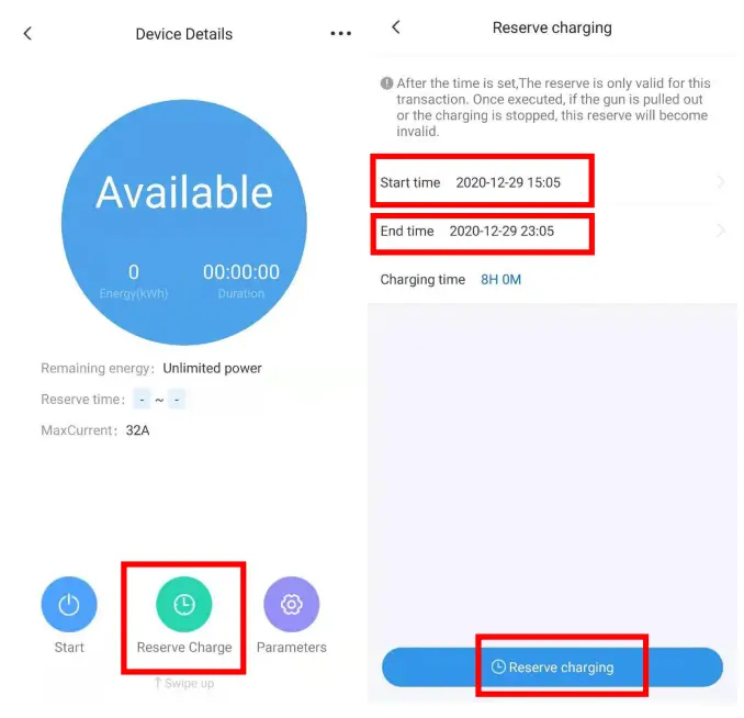 DUOSIDA 32A Wallbox DC Charger App - Reserve charge