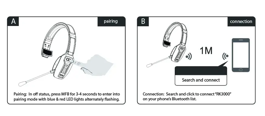 ROADKING RKING3000 Premium Mono Bluetooth Headset - Bluetooth Pairing and Connection