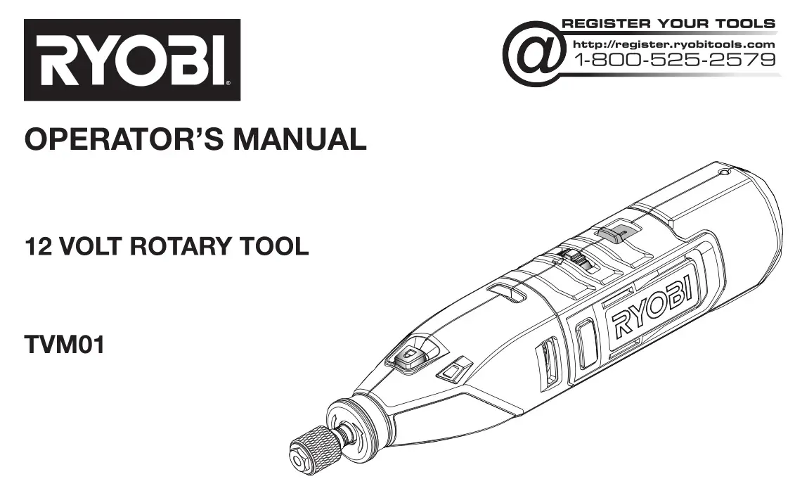RYOBI TVM01 12V Cordless Rotary Tool Kit Instruction Manual