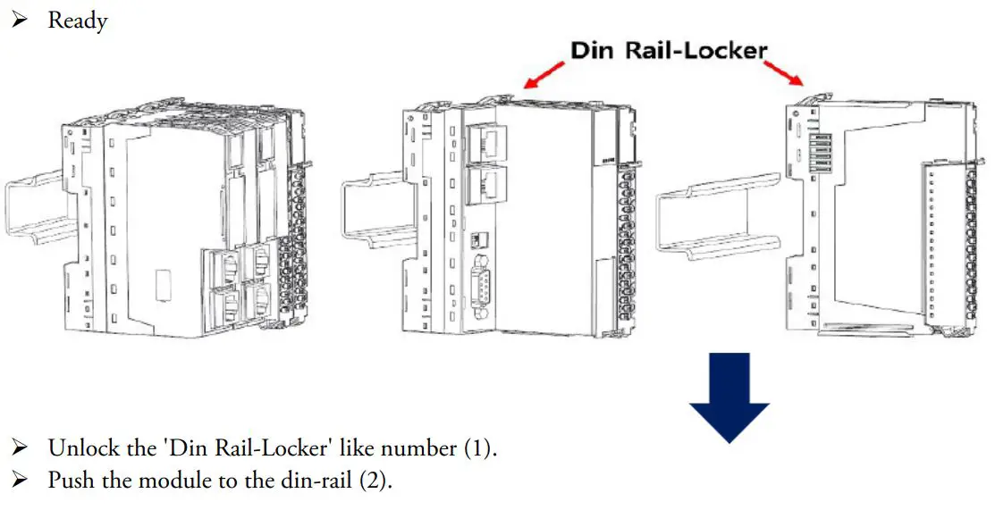 Beijer ELECTRONICS M Series Distributed Input or Output Modules User Guide - How to mount & dismount M-Series Modules on Din-Rail