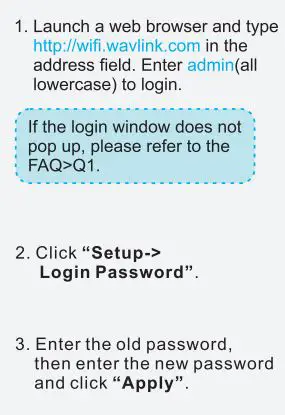 WAVLINK High Power Wi-Fi Outdoor AP Repeater Installation Guide - Chang password text