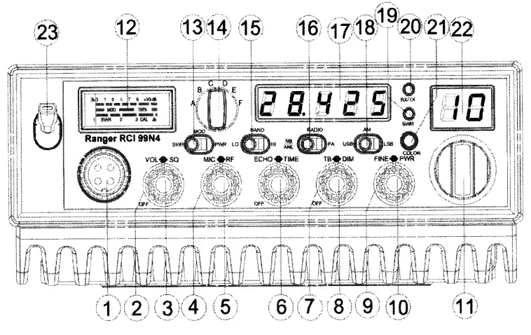 RANGER RCI-99N4 10 Meter Amateur Mobile Transceiver with Built-in Frequency Counter and Touch Select Multicolor - fig 1