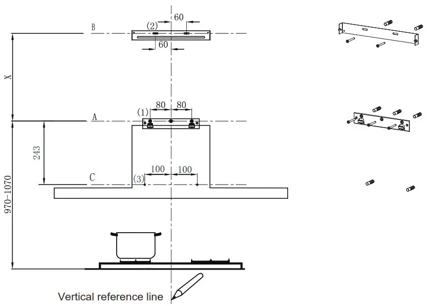 Midea 330462 T Canopy Rangehood - BRACKET FIXING