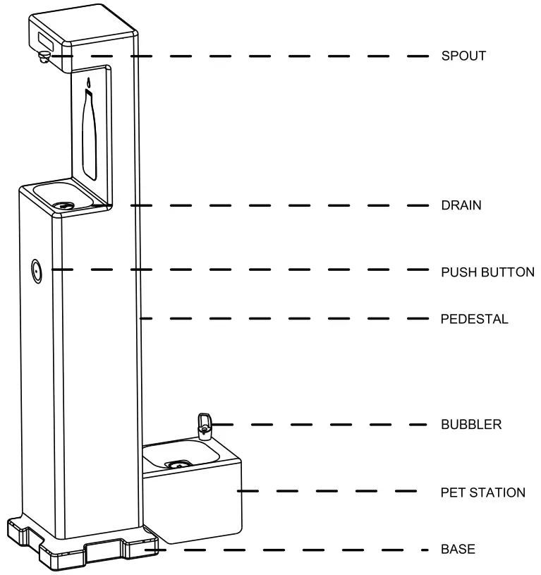 GLOBAL INDUSTRIAL 603606 Outdoor Bottle Filler with Pet Station Rotocast Granite Finish - FIGURE 2