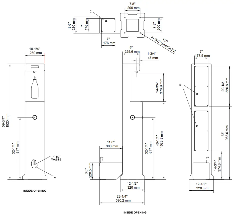 GLOBAL INDUSTRIAL 603606 Outdoor Bottle Filler with Pet Station Rotocast Granite Finish - FIGURE 5