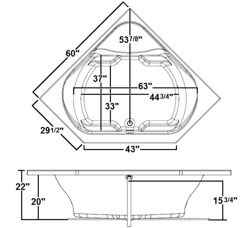 Laurel Mountain 6060LT528 Lorton 60 Inch x 60 Inch Drop-In Acrylic Corner Soaking Tub - Figure 1