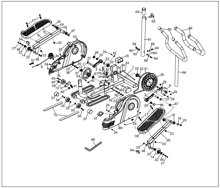 SUNNY SF-E3988 Magnetic Standing Elliptical with Handlebars - EXPLODED DIAGRAM