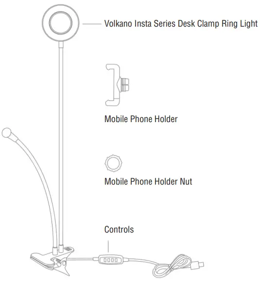 volkano Insta Series Ring Light with Desk Clamp -CONTENT