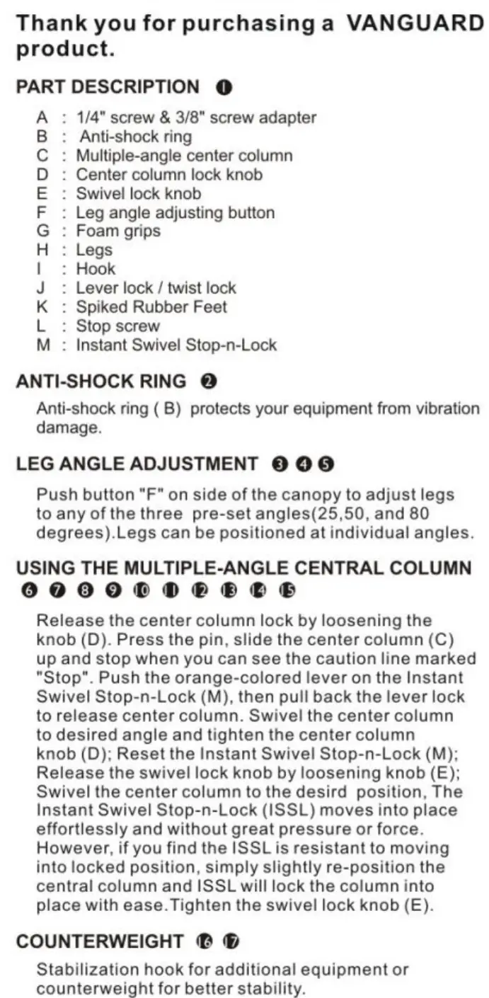 Vanguard Alta Series - Description 1