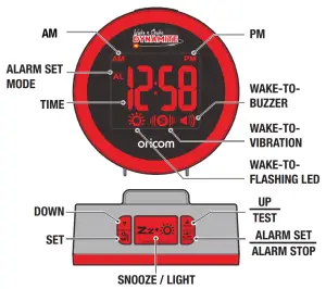 Oricom Wake 'N' Shake Loud Alarm Clock with Shaker WNS80 - overview