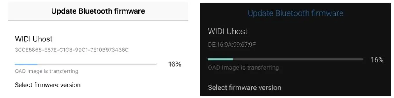 CME V06 WIDI App - Bluetooth firmware updating progress