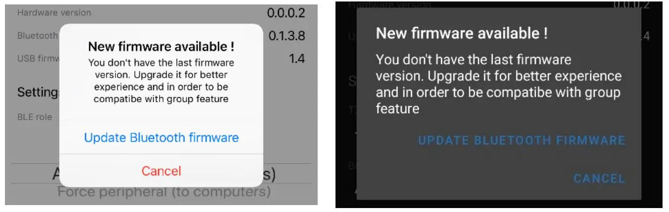 CME V06 WIDI App - Bluetooth firmware upgrade prompt