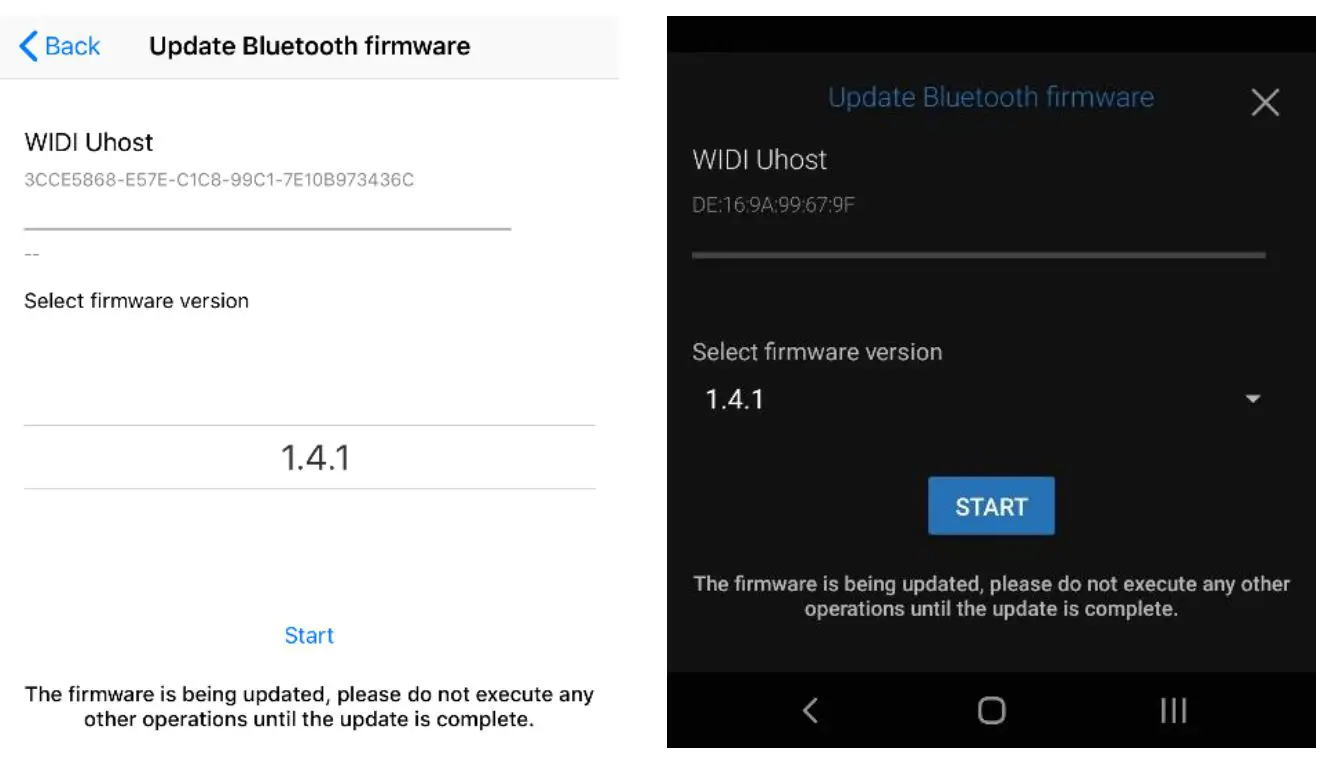 CME V06 WIDI App - Bluetooth firmware version selection