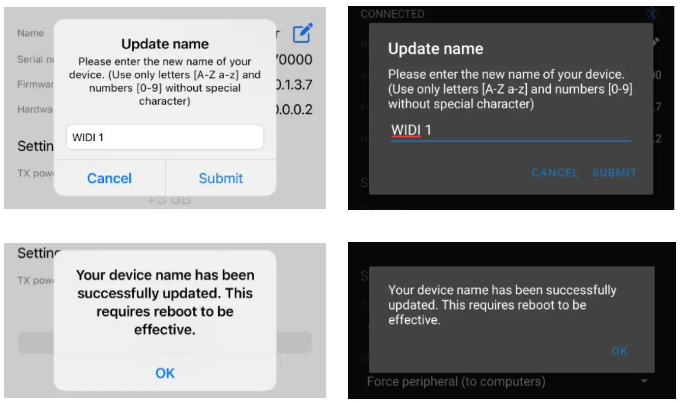 CME V06 WIDI App - Change the device name