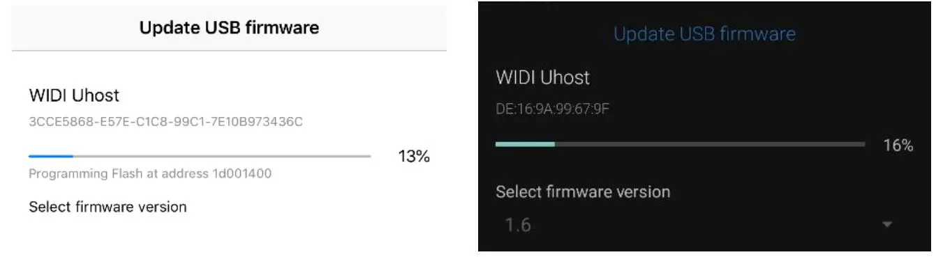 CME V06 WIDI App - USB firmware updating progress