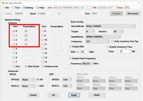 Egltec Intelligent Technology SF 0204 4 Port UHF RFID Reader Fixed - Power setting