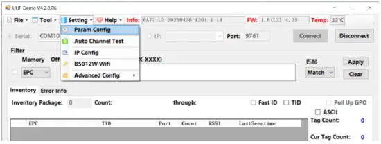 Egltec Intelligent Technology SF 0204 4 Port UHF RFID Reader Fixed - Reader Setting