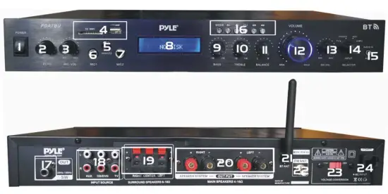 PYLE PDA7BU Home Theater Amplifier Audio Receiver Sound System - PDA7BU FRONT & BACK PANEL