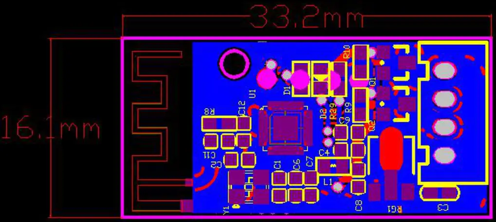 Oma SW BLE03 single chip low power Bluetooth - Dimensions