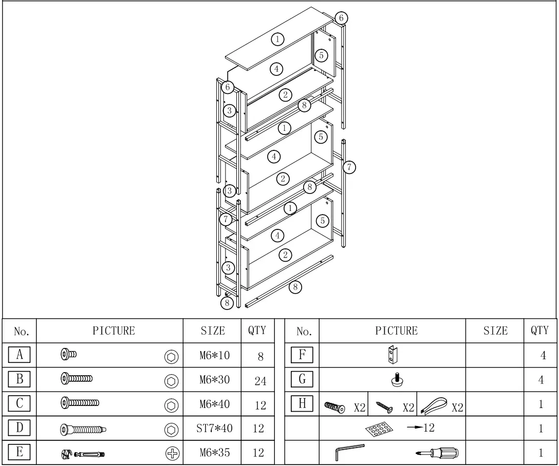 HOME-DEPOT-Eulas-70.8-in.-Rustic-Brown-Wood-6-Shelf-Standard-Bookcase-FIG-1