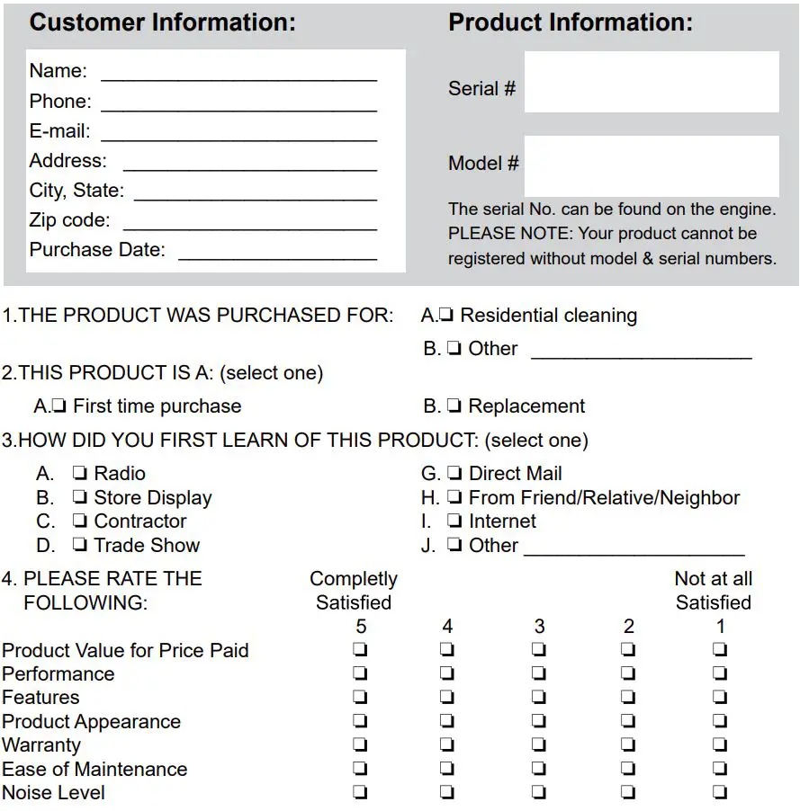 A-iPower AP5000 5000W REV00 Portable Generator Owner's Manual - Customer Information