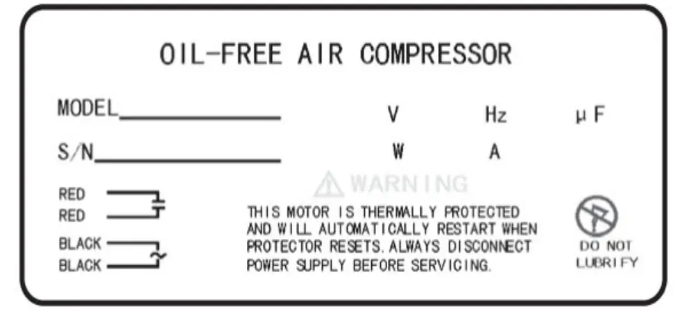 AIR TOOLS 20060CAD Ultra Quiet and Oil Free Air Compressor  Product label