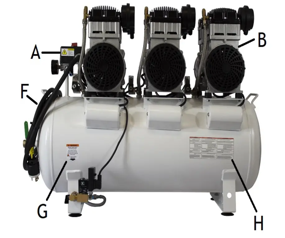 AIR TOOLS 20060CAD Ultra Quiet and Oil Free Air Compressor Locations Of
Important Labels