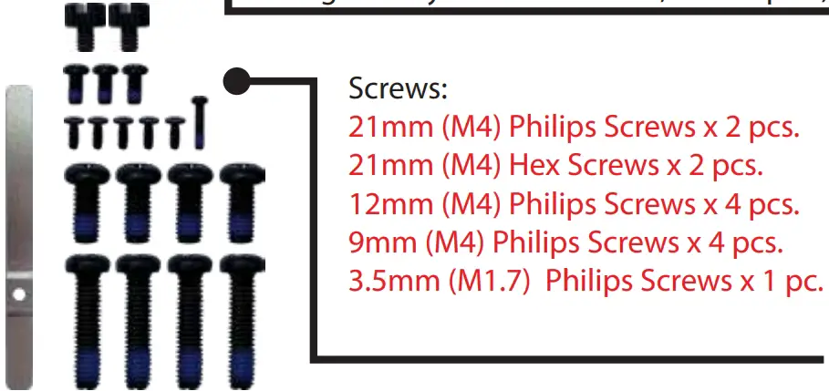 Package components Screws