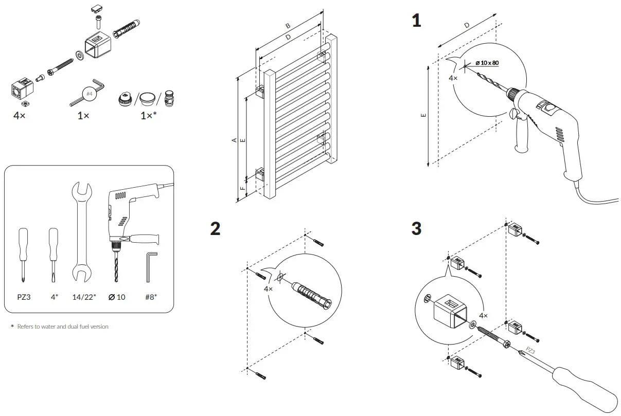 TERMA 1091BTU Zig Zag Designer Towel Rail - FIGURTE 2