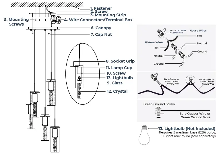LAZZUR L-P5564-B5-14CH 5 Light 14 Inch Polished Chrome Pendant 3