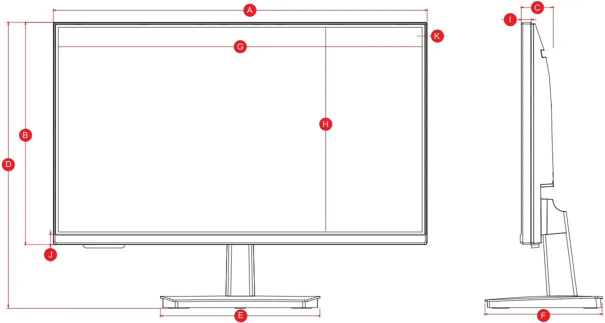 WBOX TECHNOLOGIES 0E 24EVGHDMI Eco Energy Efficient LED Color Monitor - Dimensions