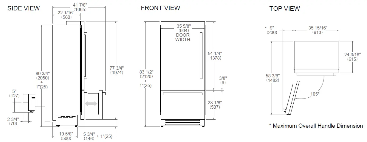BERTAZZONI REF36BMBIXLT 36 Inch Stainless Steel Left-Hinge Built-In Bottom Mount Refrigerato 1