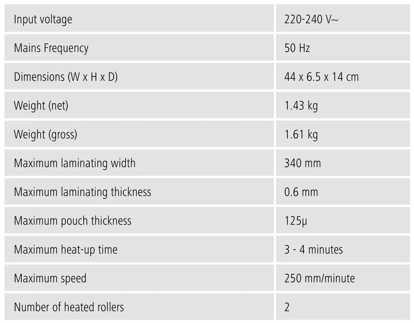 hama 00050562 Home and Office Laminator Din A3 250 - Technical data