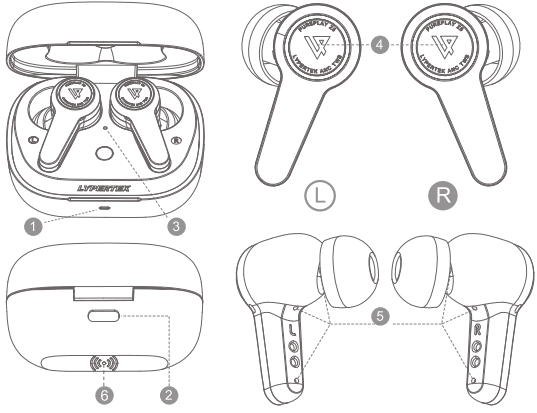 LYPERTEK PUREPLAY Z5 ANC True Wireless Earbuds - DEVICE LAYOUT