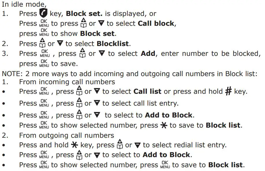 amplicomms BigTel 1580 Amplified Phone with Number Blocker and Voicemail User Guide - Add numbers to Blacklist