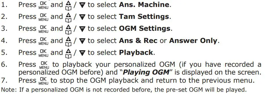 amplicomms BigTel 1580 Amplified Phone with Number Blocker and Voicemail User Guide - Playback the OGM