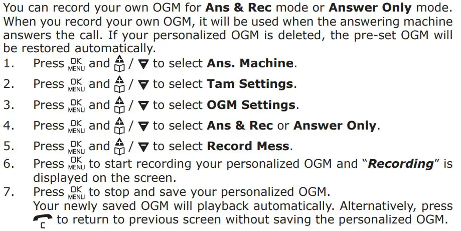 amplicomms BigTel 1580 Amplified Phone with Number Blocker and Voicemail User Guide - Record Your Own Outgoing Message