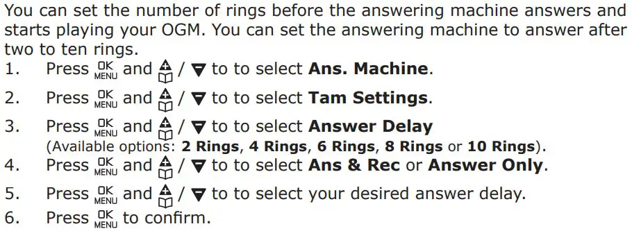 amplicomms BigTel 1580 Amplified Phone with Number Blocker and Voicemail User Guide - Set the Answer Delay