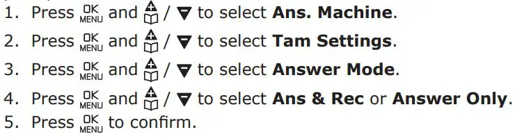 amplicomms BigTel 1580 Amplified Phone with Number Blocker and Voicemail User Guide - Set the Answer Mode